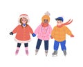 Happy little children skating on ice rink and having fun Royalty Free Stock Photo