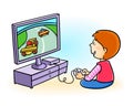 Happy little cute kid playing video game. the boy has addiction to computer game Royalty Free Stock Photo