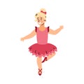 Happy little dancing ballerina child girl, cartoon vector illustration isolated.