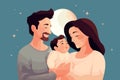 happy little family mother father and child hug each other illustration AI generated