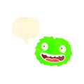 happy little furball monster with speech bubble Royalty Free Stock Photo