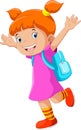 Happy little girl with a backpack going to school