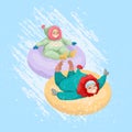 Happy little girl and boy sliding down on rubber tubes. Vector illustration Royalty Free Stock Photo