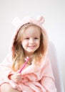 Happy Little Girl Brushing Her Teeth, Pink Toothbrush, Dental Hygiene, Morning Royalty Free Stock Photo