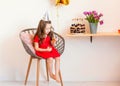 Happy little girl celebrating the fourth birthday at home Royalty Free Stock Photo