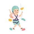 Happy Little Girl Climbing Wall Crawling Up Equipped with Rope Vector Illustration Royalty Free Stock Photo