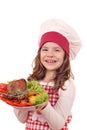 Little girl cook with roasted turkey drumstick Royalty Free Stock Photo