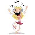 Happy little girl dancing and listening to music Royalty Free Stock Photo