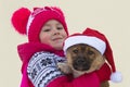 Happy Little girl and dog at Christmas Royalty Free Stock Photo