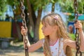 Happy little girl five years old wearing summer dress having fun Royalty Free Stock Photo