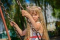 Happy little girl five years old wearing summer dress having fun Royalty Free Stock Photo