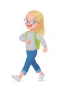 Happy little girl going to school. Cartoon vector illustration.