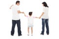 Happy little girl hold parents hands together