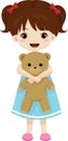 Happy little girl holding a teddy bear
