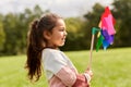 happy little girl with pinwheel playing at park Royalty Free Stock Photo