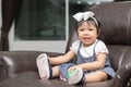 Happy little girl playing ball and smile Royalty Free Stock Photo