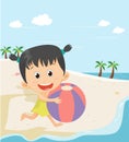 Happy little girl playing ball on the summer beach Royalty Free Stock Photo