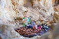 Happy little girl playing with rock climbing equipment Royalty Free Stock Photo