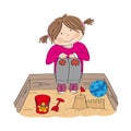 Happy little girl playing on the sandpit, building sand castle Royalty Free Stock Photo