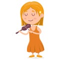 happy little girl playing violin, cartoon vector illustration on white background Royalty Free Stock Photo