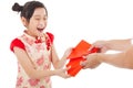 Happy little girl received red envelope Royalty Free Stock Photo