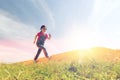 Happy little girl running on green summer field Royalty Free Stock Photo