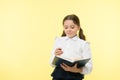 Happy little girl in school uniform. Smart school girl. childrens day. Education online. small girl child. private Royalty Free Stock Photo