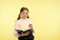 Happy little girl in school uniform. Smart school girl. childrens day. Education online. small girl child. private Royalty Free Stock Photo