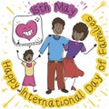 Happy Ethnic Family in Doodle Style Celebrating International Day of Families, Vector Illustration