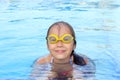 Cute little girl is smiling in swimming pool. Summer, vacation, sport concept Royalty Free Stock Photo