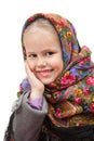 Happy little girl in traditional Russian kerchief Royalty Free Stock Photo