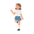 Happy Little Girl Walking Waving Her Hands Vector Illustration