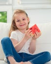 Happy little girl with watermelon Royalty Free Stock Photo