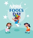 Happy little girls april fools day card