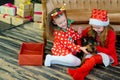 Happy Little girls and dog at Christmas