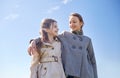Happy little girls hugging and talking outdoors Royalty Free Stock Photo