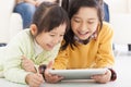 Happy little girls using tablet Royalty Free Stock Photo