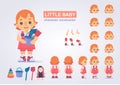 Happy little kid girl character with various views, face emotion Royalty Free Stock Photo