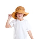 Happy little kid girl with summer hat isolated Royalty Free Stock Photo