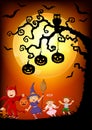 Happy little kids wearing costume halloween, Halloween background