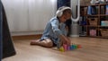 Happy Little Preschool Toothless Girl Playing With Colored Wooden Toy. Kids Learn To Count By Playing Teaches Numbers At Royalty Free Stock Photo