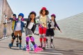 Happy little roller skaters having fun outdoors Royalty Free Stock Photo