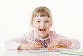 Happy little school girl learning to write Royalty Free Stock Photo
