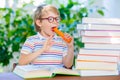 Happy little schoolboy with glasses and books Royalty Free Stock Photo