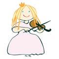 Happy little violinist plays the violin in a long dress, vector, illustration, music lessons, isolate