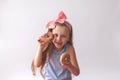 Chocolate donuts in girls hands. Royalty Free Stock Photo