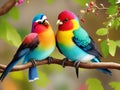 A Couple of animals, two cute birds fall in love sitting on branch. Royalty Free Stock Photo