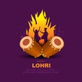 Happy Lohri festival of Punjab India background. cople people playing lohri dance. vector illustration banner design