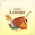 Happy Lohri Punjabi religious holiday background for harvesting festival of India