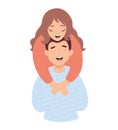 Happy in love married couple. Cute joyful fair-skinned girl hugs man. Vector illustration in flat style of loving young